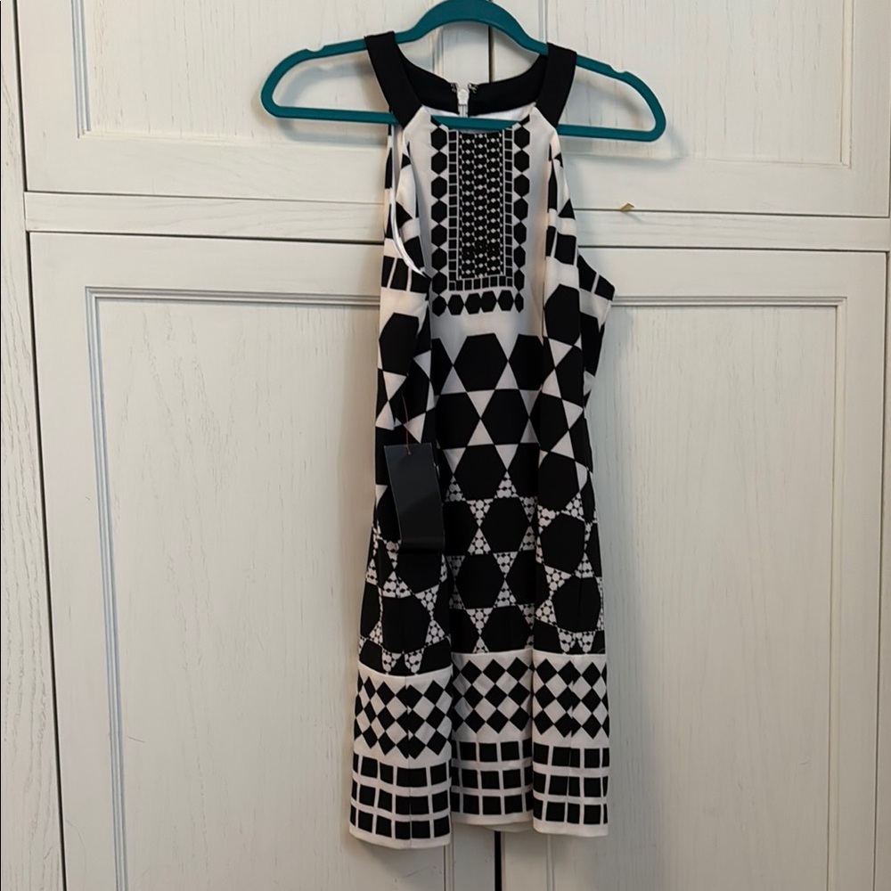 BEBE Black and White Geometric Dress